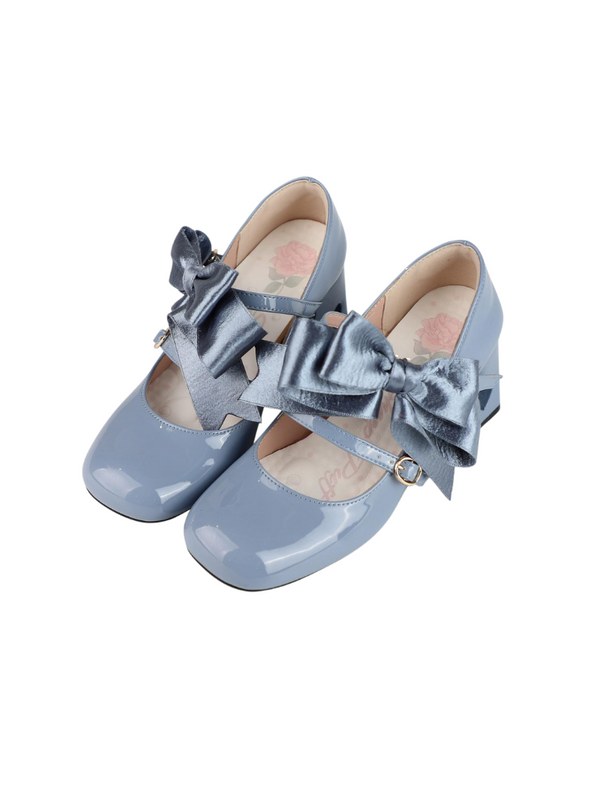 Ribbon Open Heart High Heel Lolita Shoes [Jewel Ribbon, Normal Ribbon].