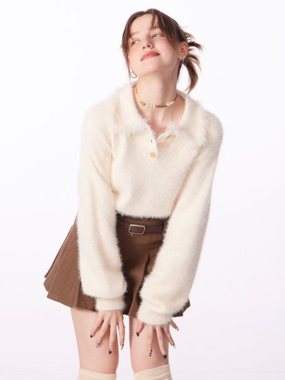 Sweet Fringe Polo Collar Sweater