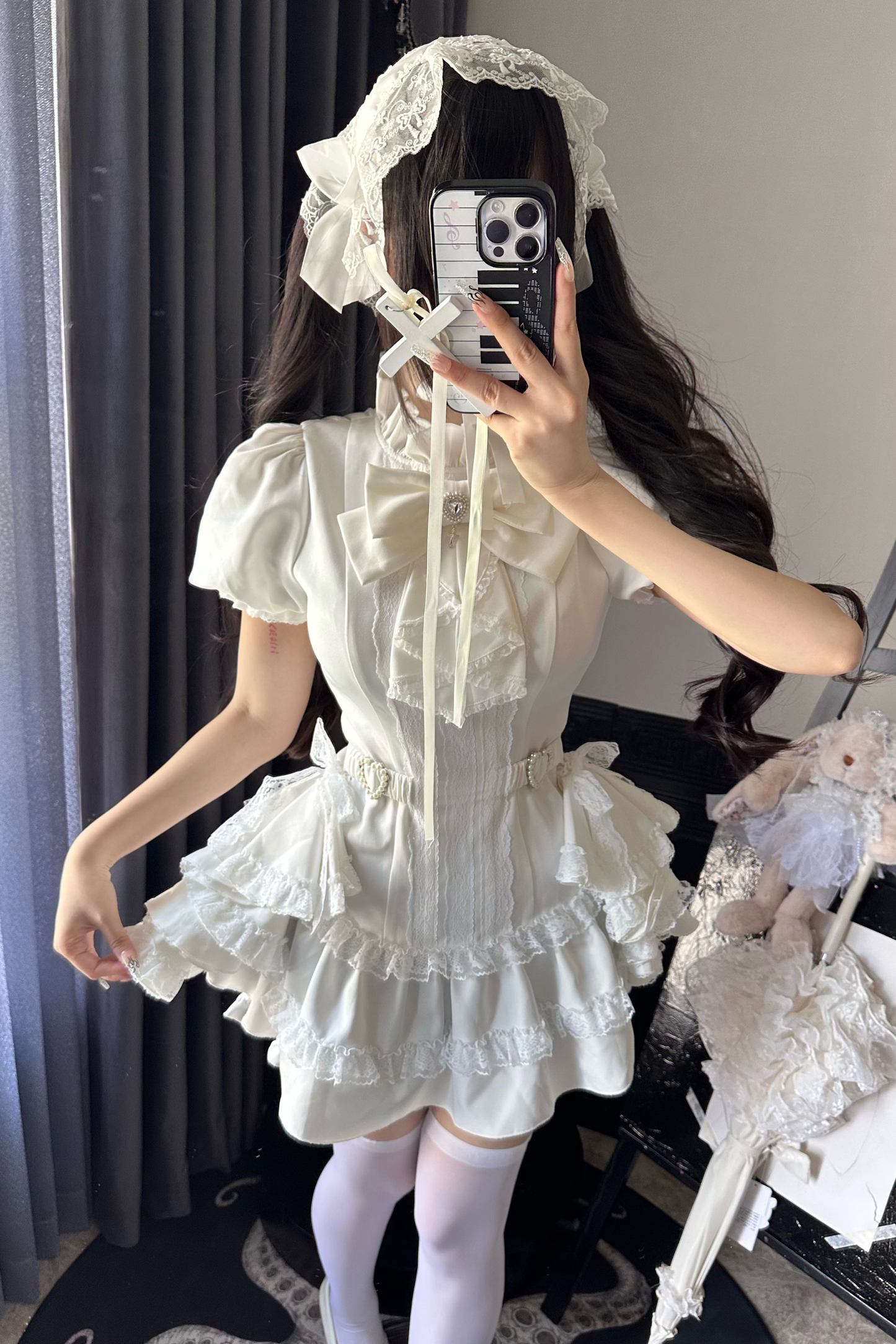 パフスリーブエレガントゴシックスタイルトップス+パンツ