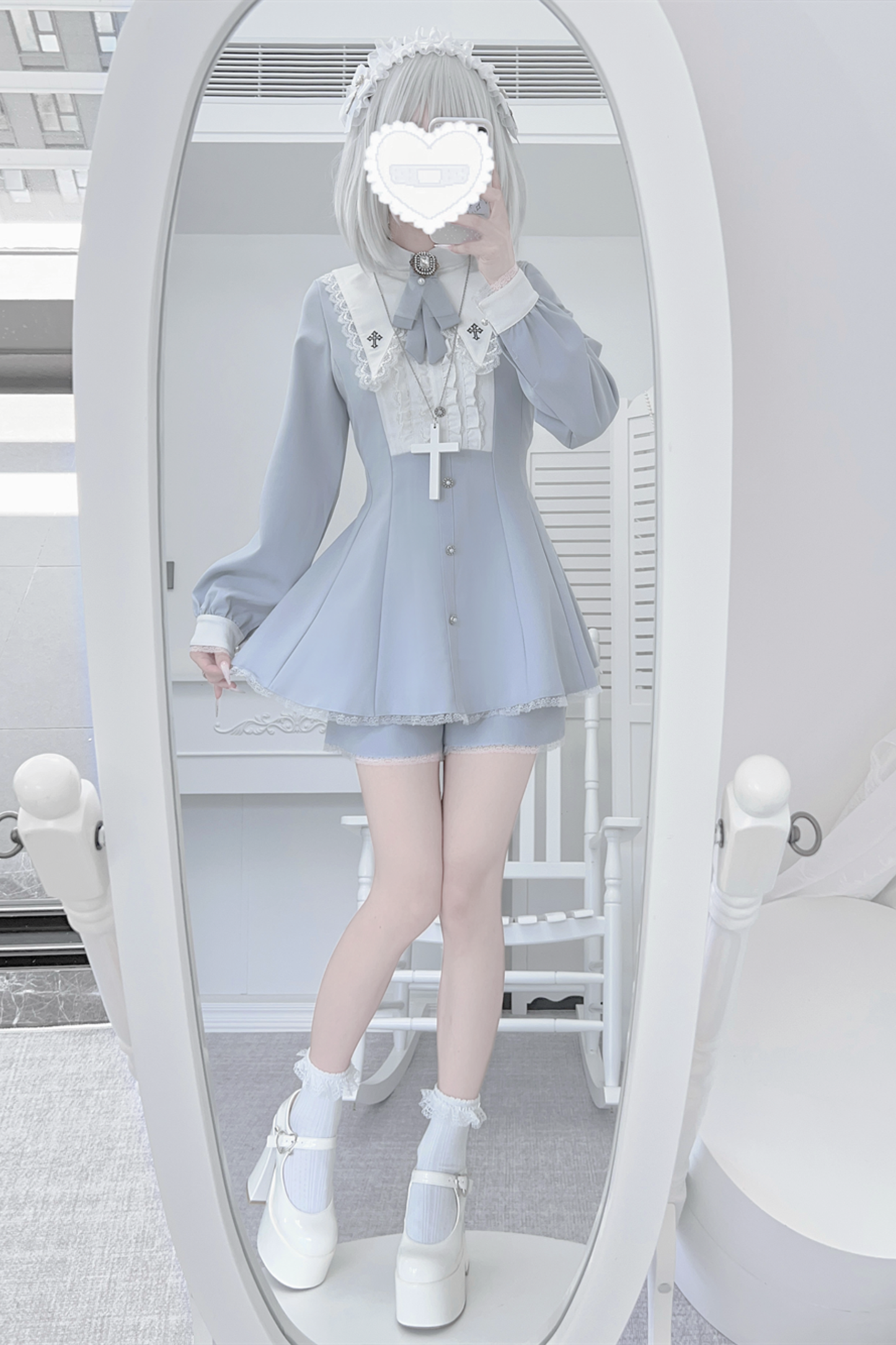 Cross Ruffle Collar Peplum Top + Shorts