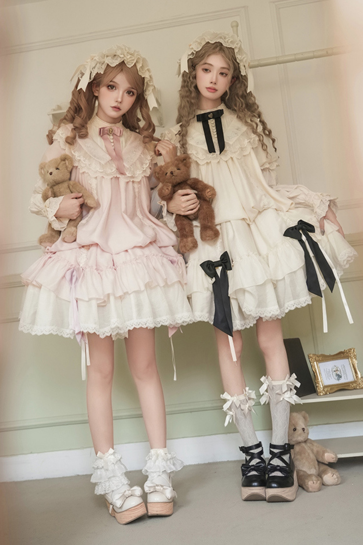 【予約商品】ローズフリルロリータドレス+ドレス＋ベルト＋ブローチ＋リボン＋ヘッドバンド＋スリーブ