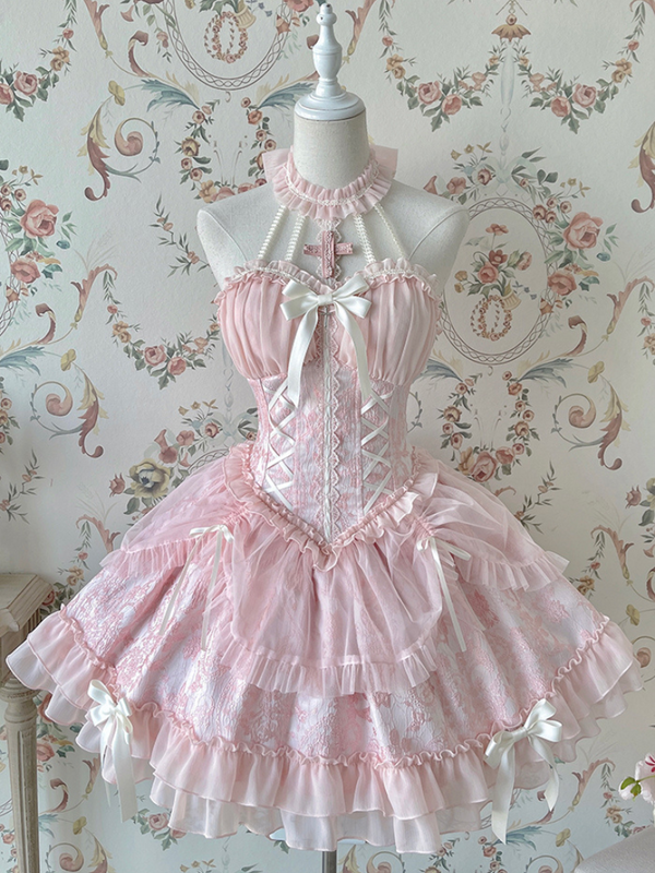[Fecha límite de reserva: 8 de agosto] Vestido lolita de muñeca con cuello halter cruzado y tutú