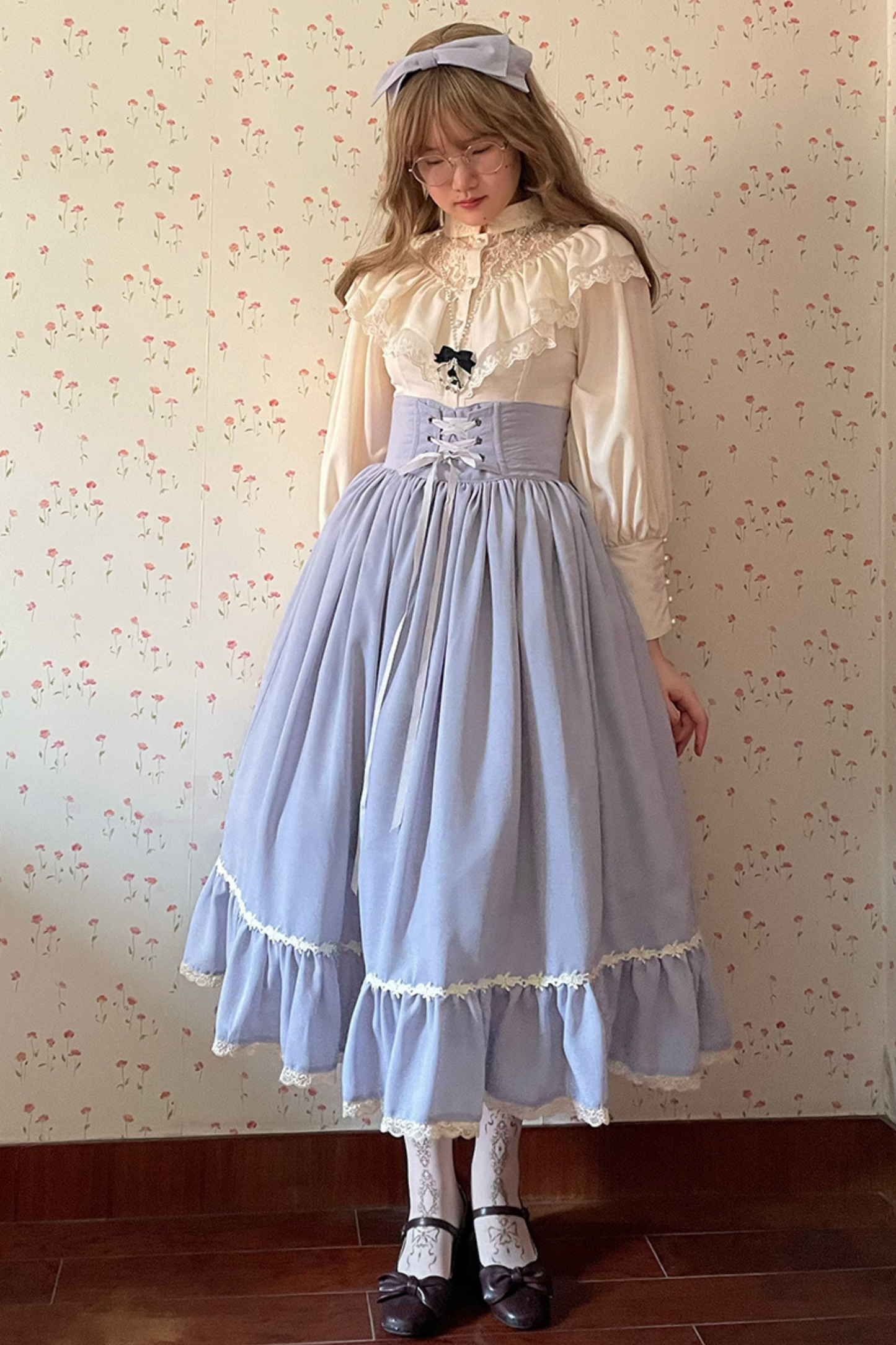 Sketch Wild Rose Elegant Herringbone Lolita Skirt