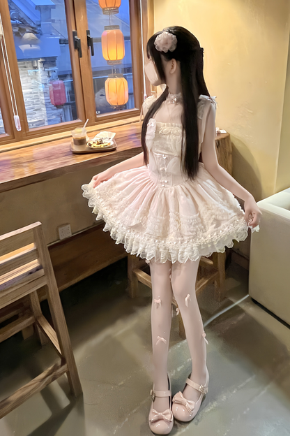 甜美珍妮蘿莉塔吊帶裙+項鍊+帽子+髮帶