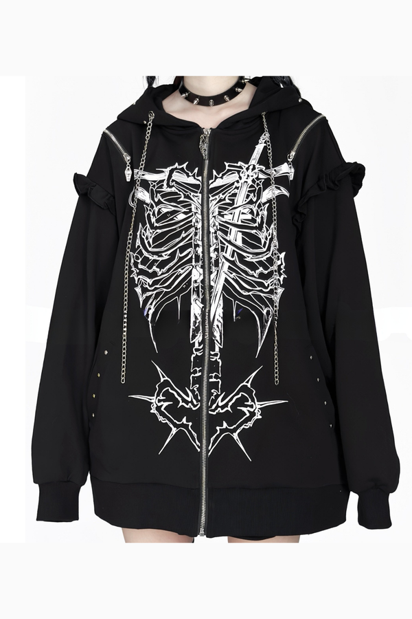 Bone Piercing Chain Hooded Jacket