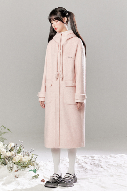 French Single Brest Food Long Wool Coat