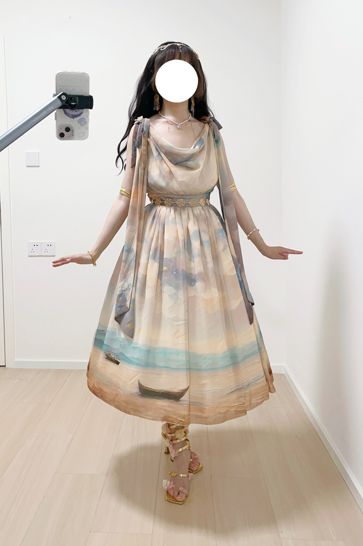 マーブルリゾートシフォンプリントドレス