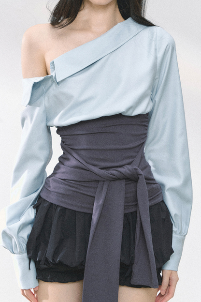 ウエストバンド付きワンショルダーシャツ