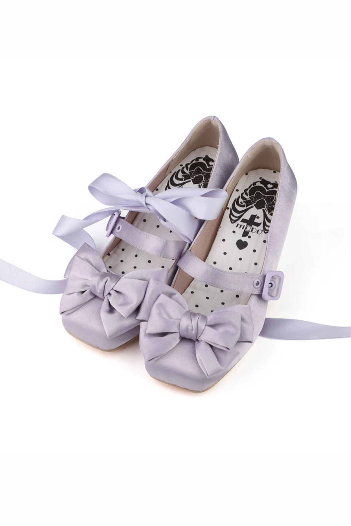 レースアップリボンサテンスクエアトゥシューズ