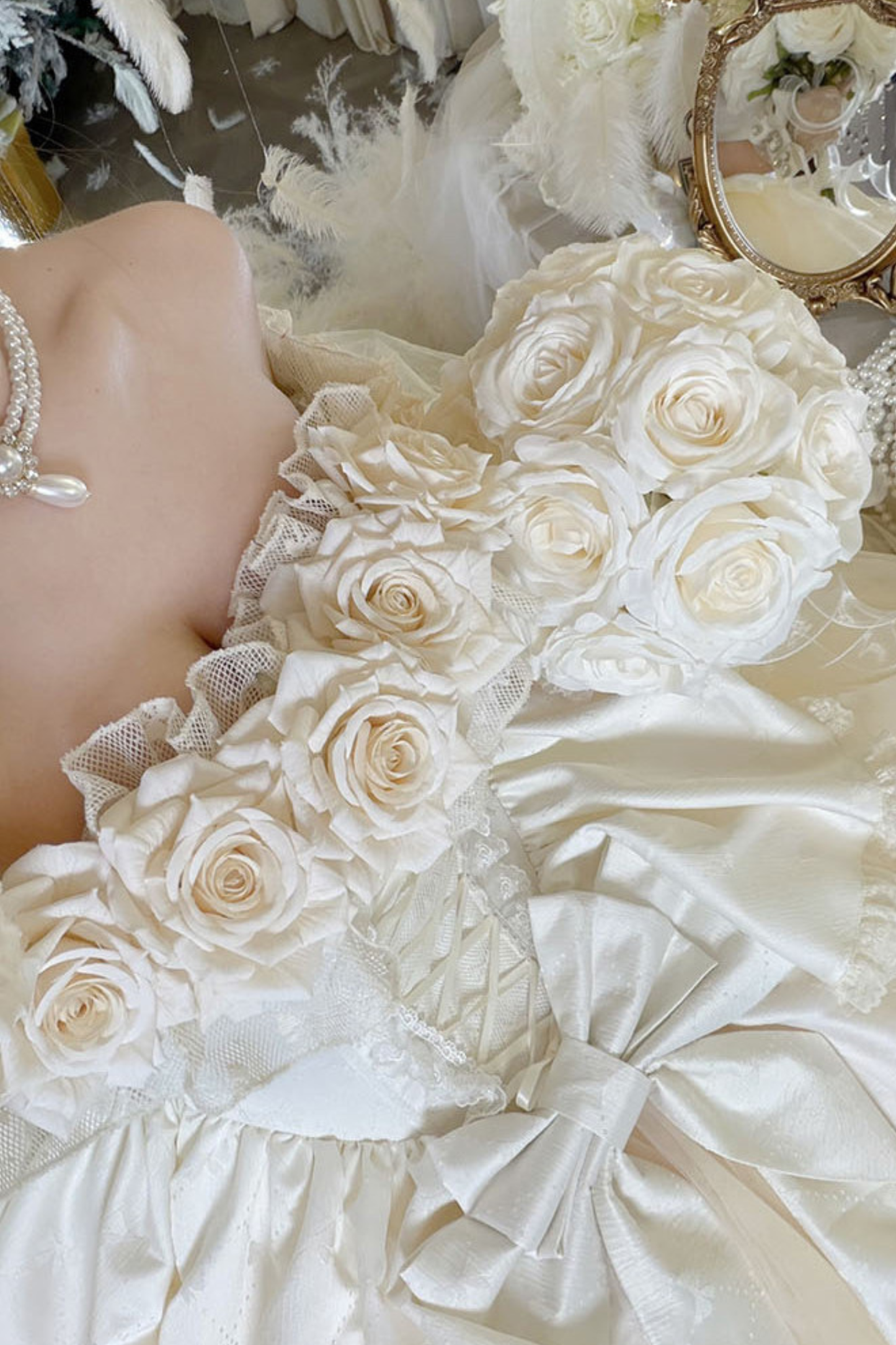 [예약상품] 4월 4일 예약마감]애프리콧 웨딩 로리타 원피스+숄+소매+리본 테일+베일