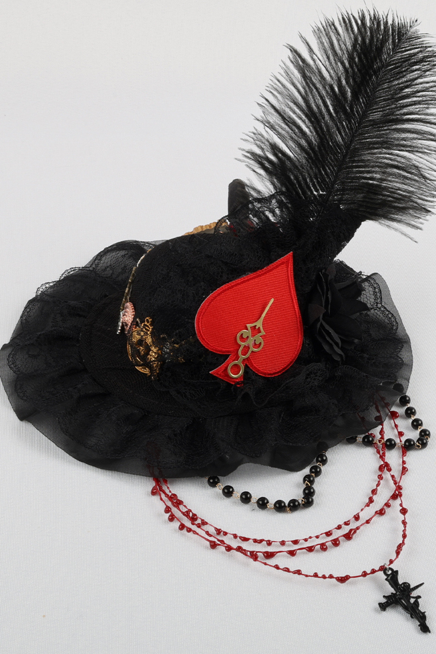 Gothic Rose Feather Hat + Bonnet + Hairband + Feather Clip