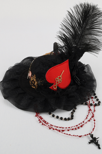 Gothic Rose Feather Hat + Bonnet + Hairband + Feather Clip