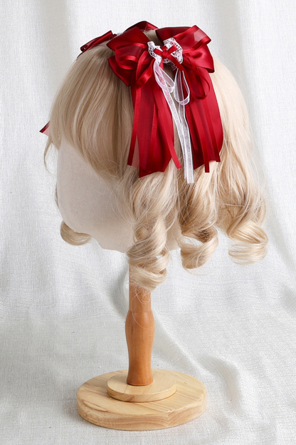 ローズレースロリータボンネット+ハット+ヘアバンド+クリップハット+クラウン