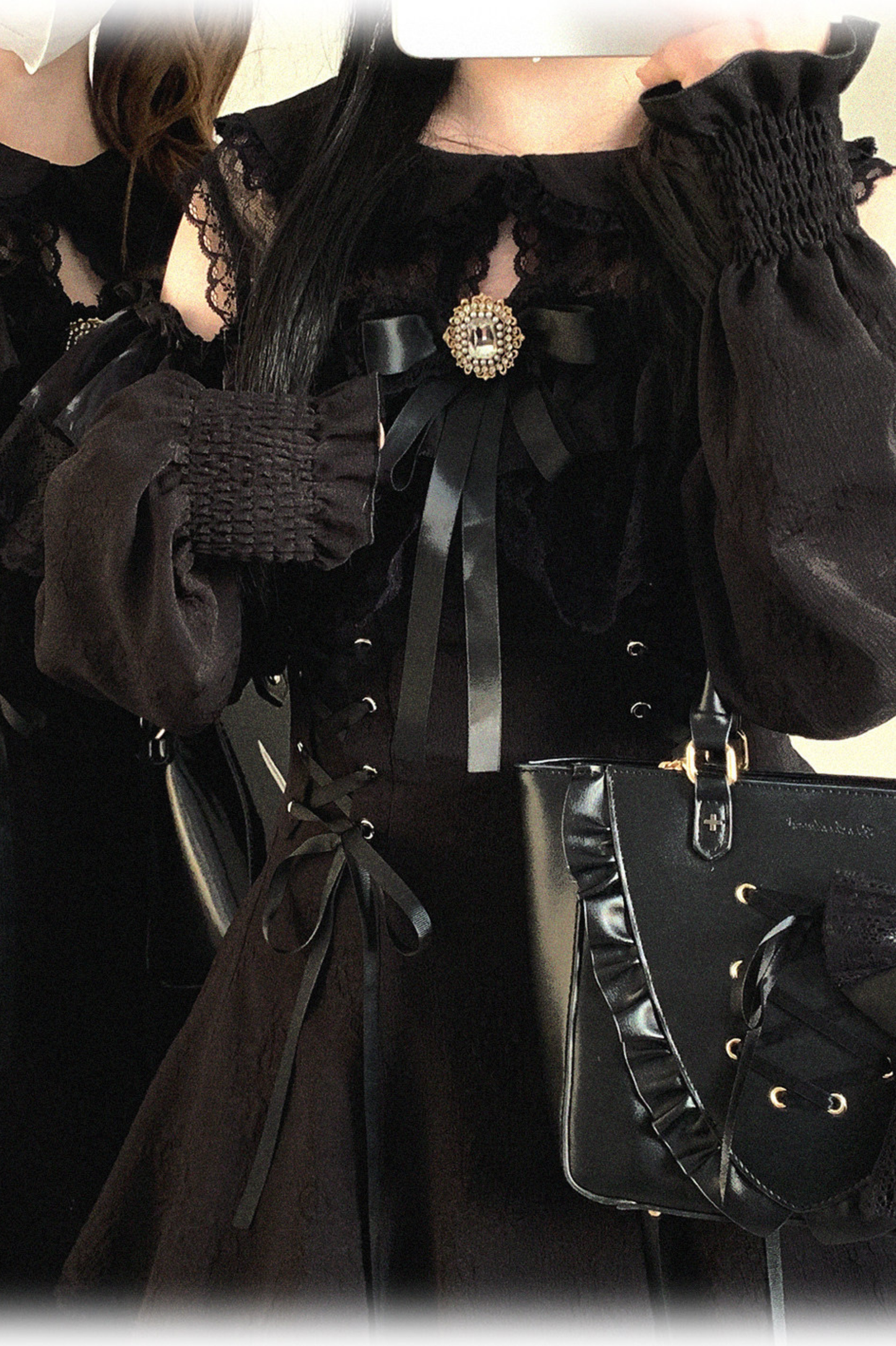 오프숄더 레이스업 레이스 원피스