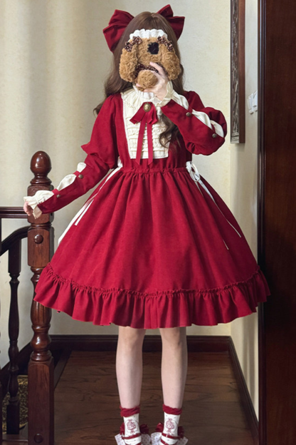 レースラッフルロリータドレス+リボン