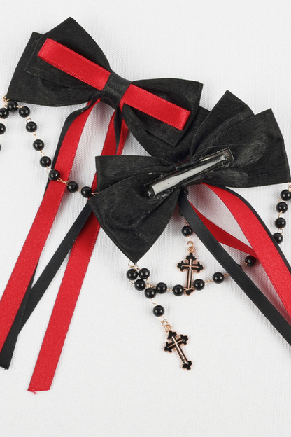 Dark Frilled Lolita Hairband + Flat Hat + Hat Clip + Ribbon Clip + Sleeve