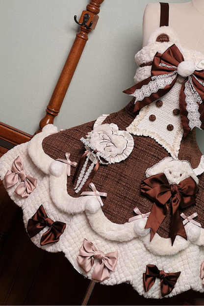 [Deadline for reservations: December 8] Frosted Sugar Rabbit Fur Ribbon Strap Dress