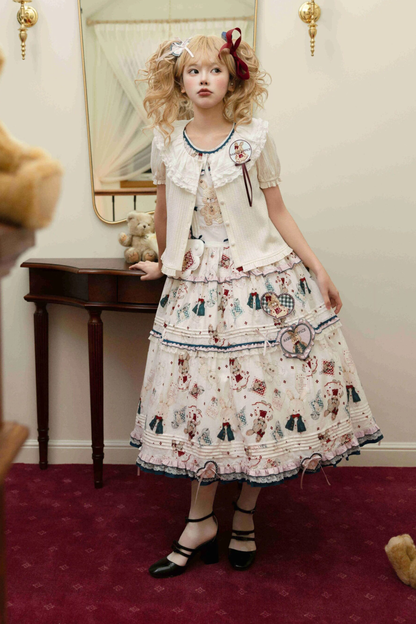 Retro Bear Puff Sleeve Dress + Sleeveless Dress