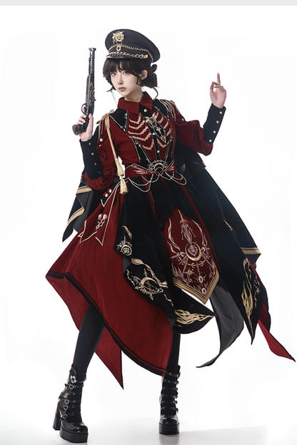 [Pre-order Deadline: November 16] Holy Army Red Black Embroidery Military Uniform Cape Dress Complete Set + Dress Set
