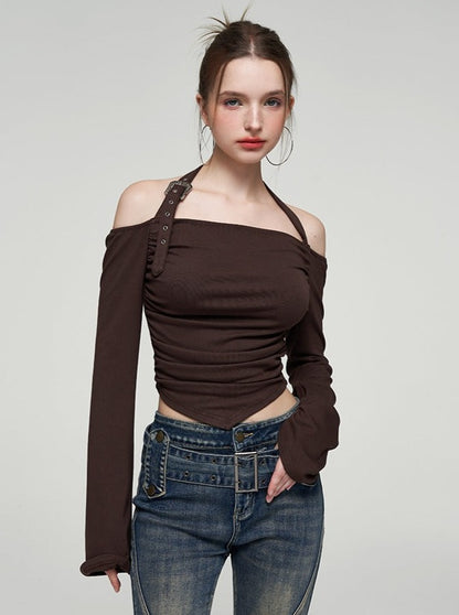 Slim Short Off-the-shoulder Neckline Design Tops