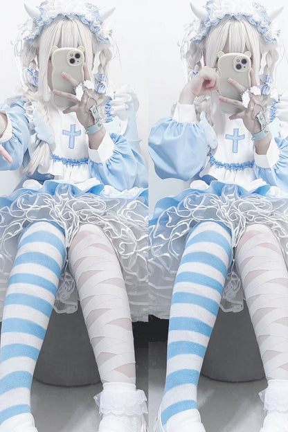 【Angelic Aesthetic👼】Stand Collar Cross Angel Tiered Ribbon Dress