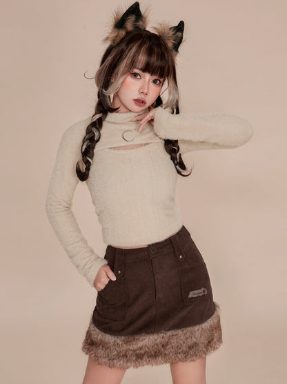 Charcoal Wolf Girl Retro Fur Skirt