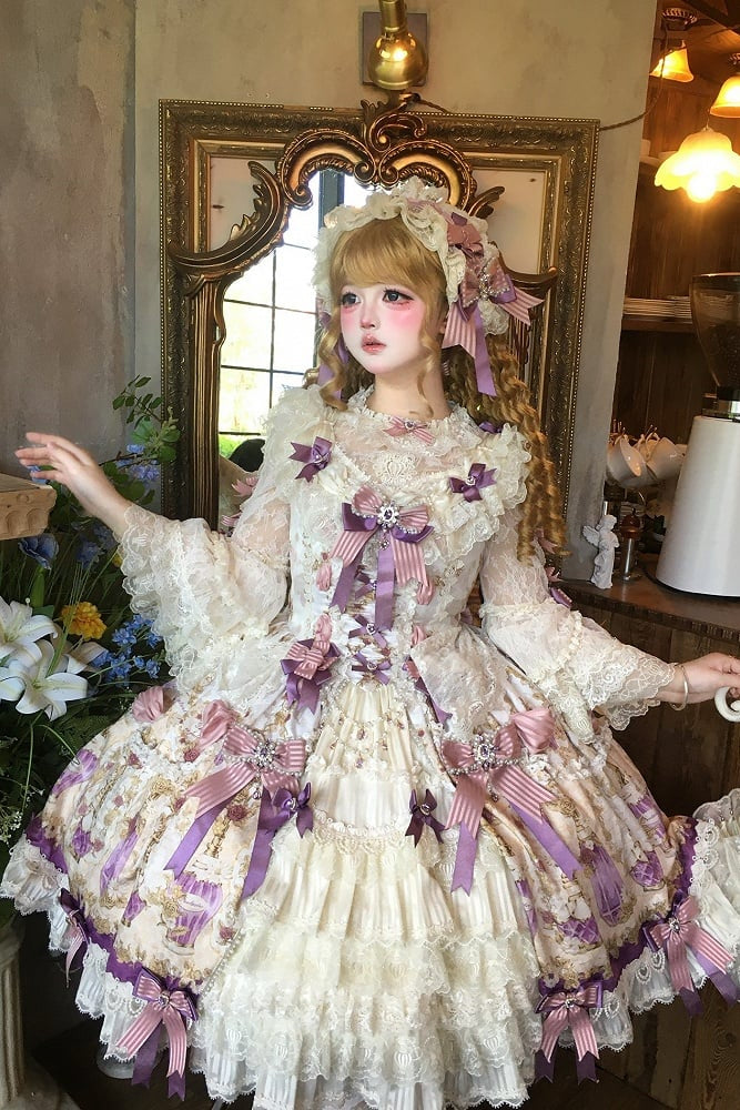 【6月16日予約締切】アンティークジェムストーンパヒュームプリンセスロリータリボンレースJKSドレス＋ゴージャスドレスセット