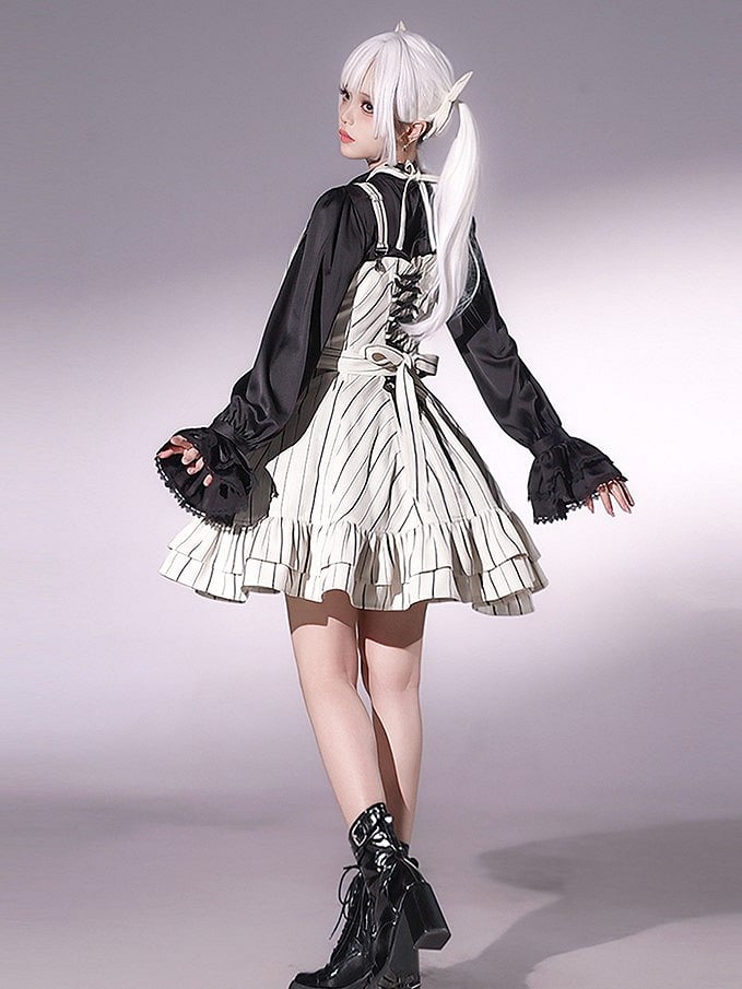 【12月29日予約締切】ゴシックロリータストライプリボンサスドレス