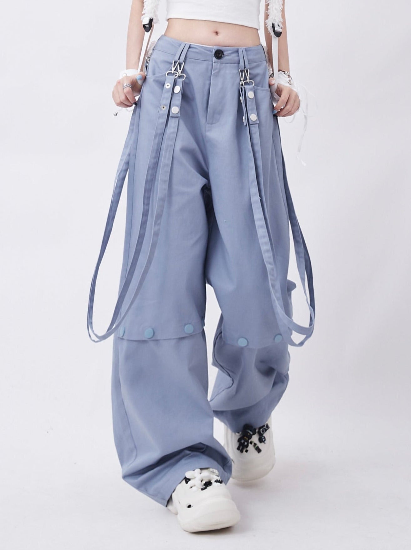 High Street Streamer Design Over -size Suspender Pants