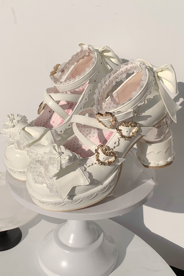 Ribbon Lace Lolita Crystal Heels