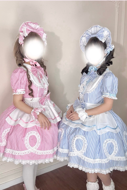 [Vorbestellung] Retro-Puppenartiges Lolita-Kleid + Haarband + Clip + Haube + Hut