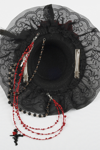 Gothic Rose Feather Hat + Bonnet + Hairband + Feather Clip