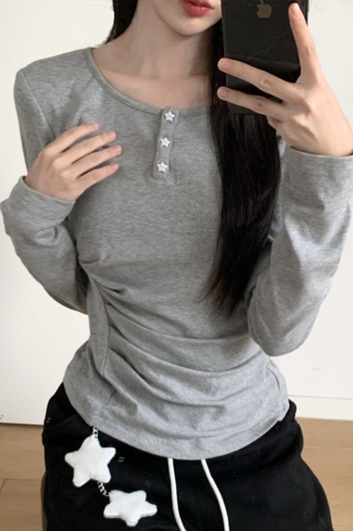 マルチカラーボタンリボントップス