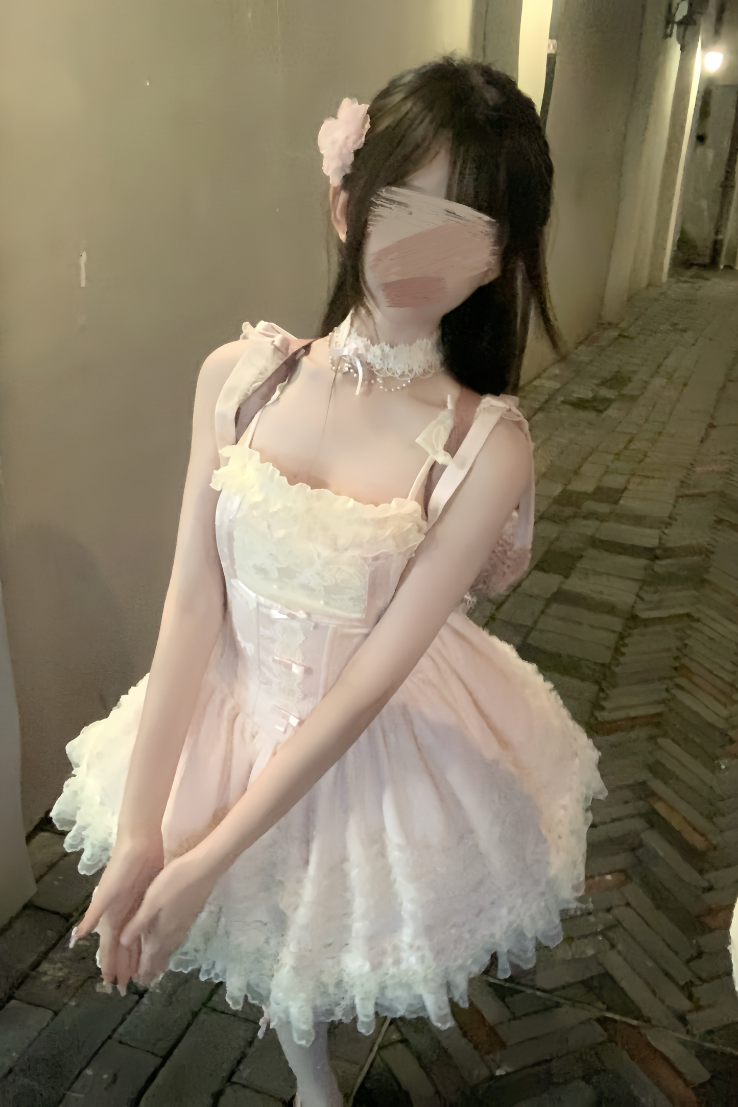 甜美珍妮蘿莉塔吊帶裙+項鍊+帽子+髮帶