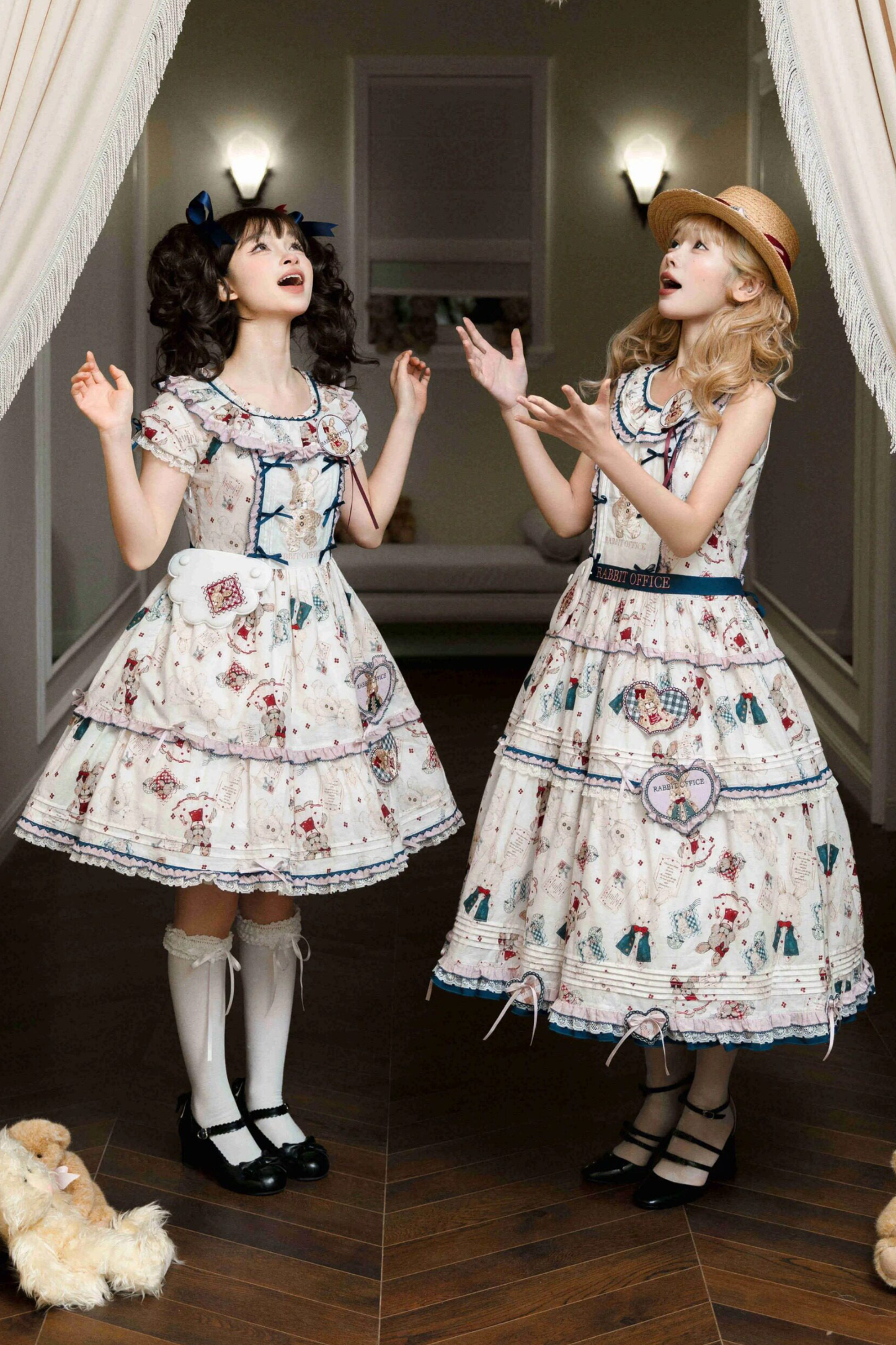 Retro Bear Puff Sleeve Dress + Sleeveless Dress