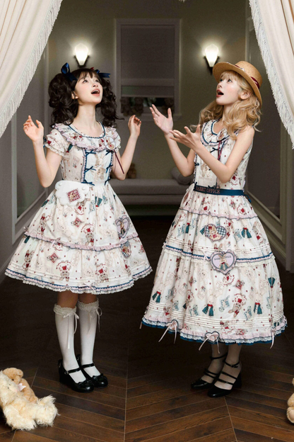 Retro Bear Puff Sleeve Dress + Sleeveless Dress
