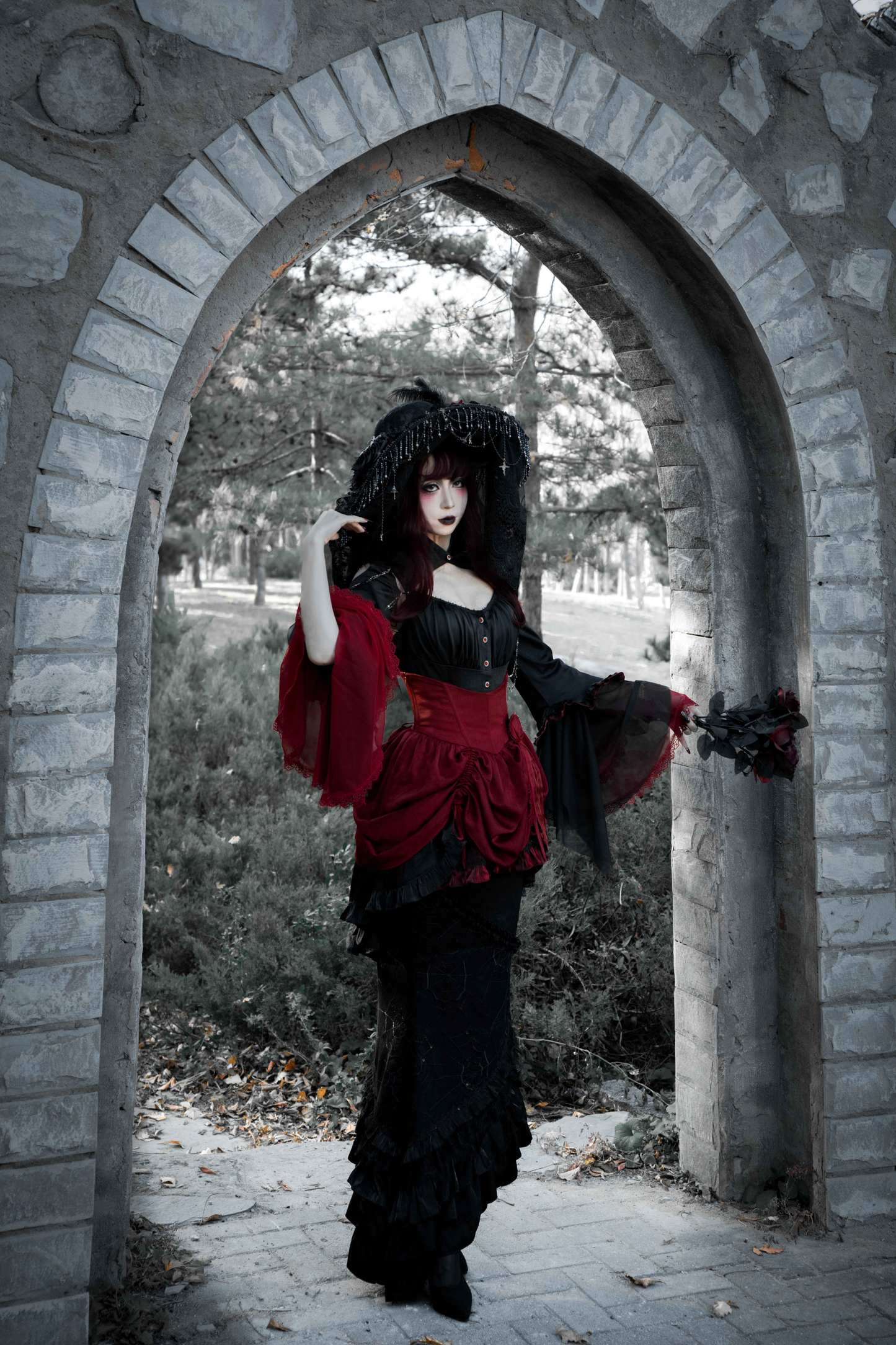 ダークフラワーゴシックロリータセットアップ