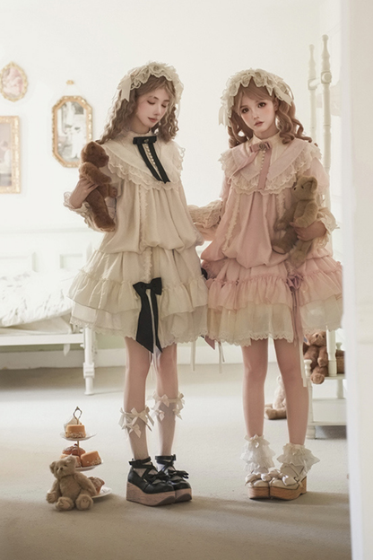 【予約商品】ローズフリルロリータドレス+ドレス＋ベルト＋ブローチ＋リボン＋ヘッドバンド＋スリーブ