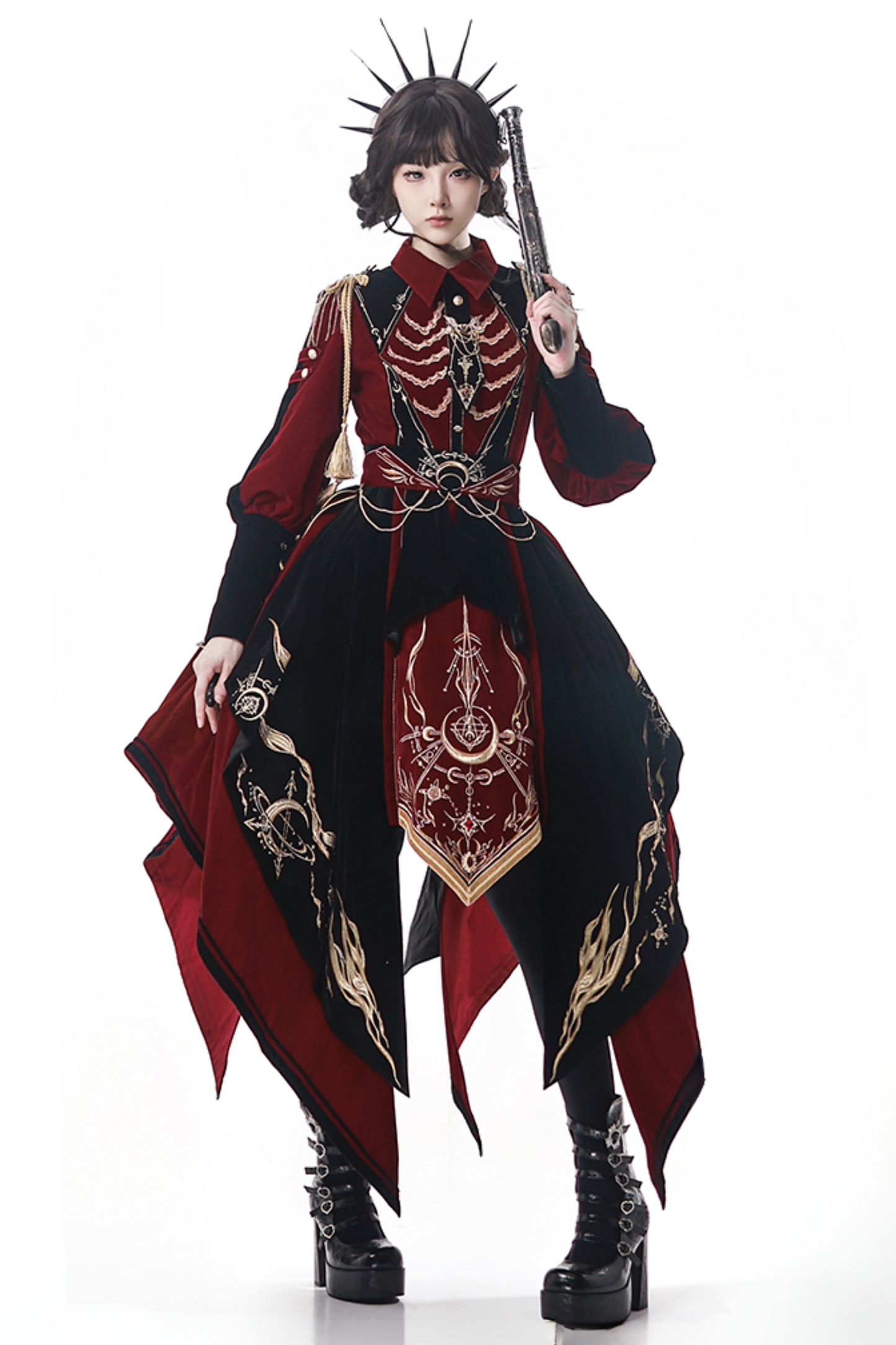 [Pre-order Deadline: November 16] Holy Army Red Black Embroidery Military Uniform Cape Dress Complete Set + Dress Set