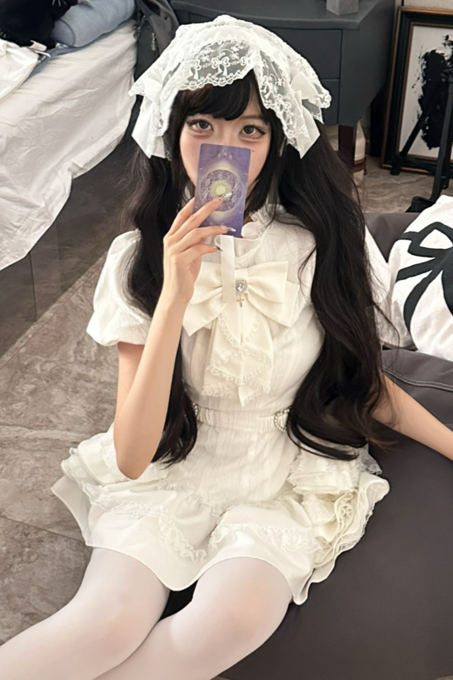 パフスリーブエレガントゴシックスタイルトップス+パンツ