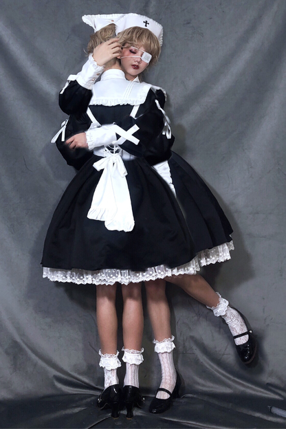 ランタンエンジェルメイドロリータドレス＋エプロン＋つけ襟