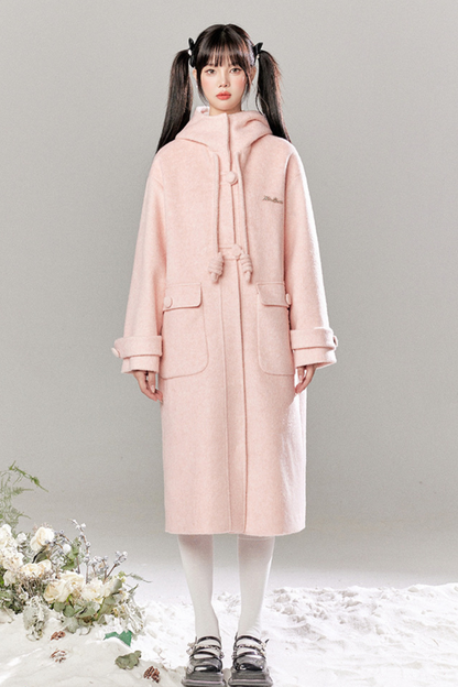 French Single Brest Food Long Wool Coat