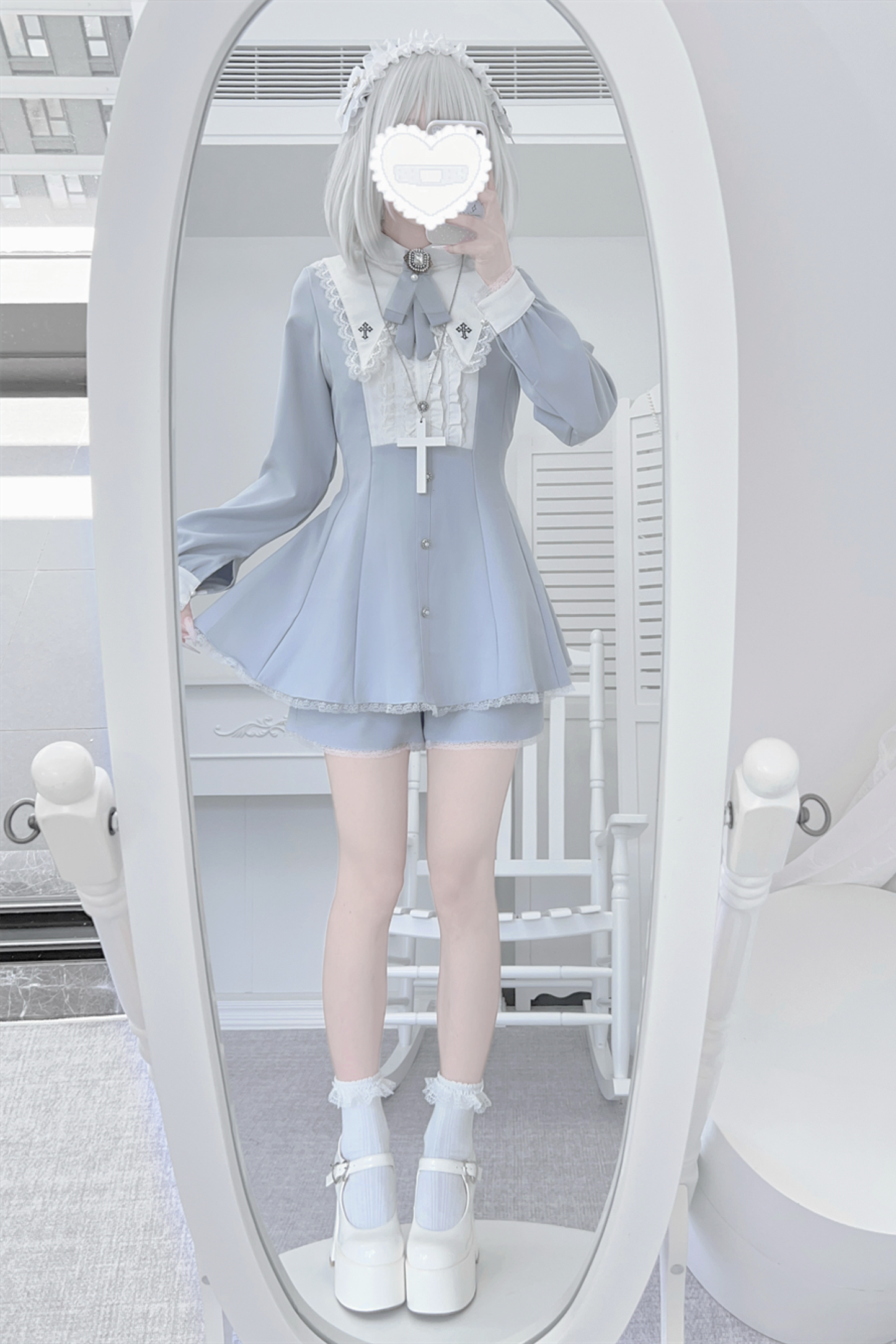 Cross Ruffle Collar Peplum Top + Shorts