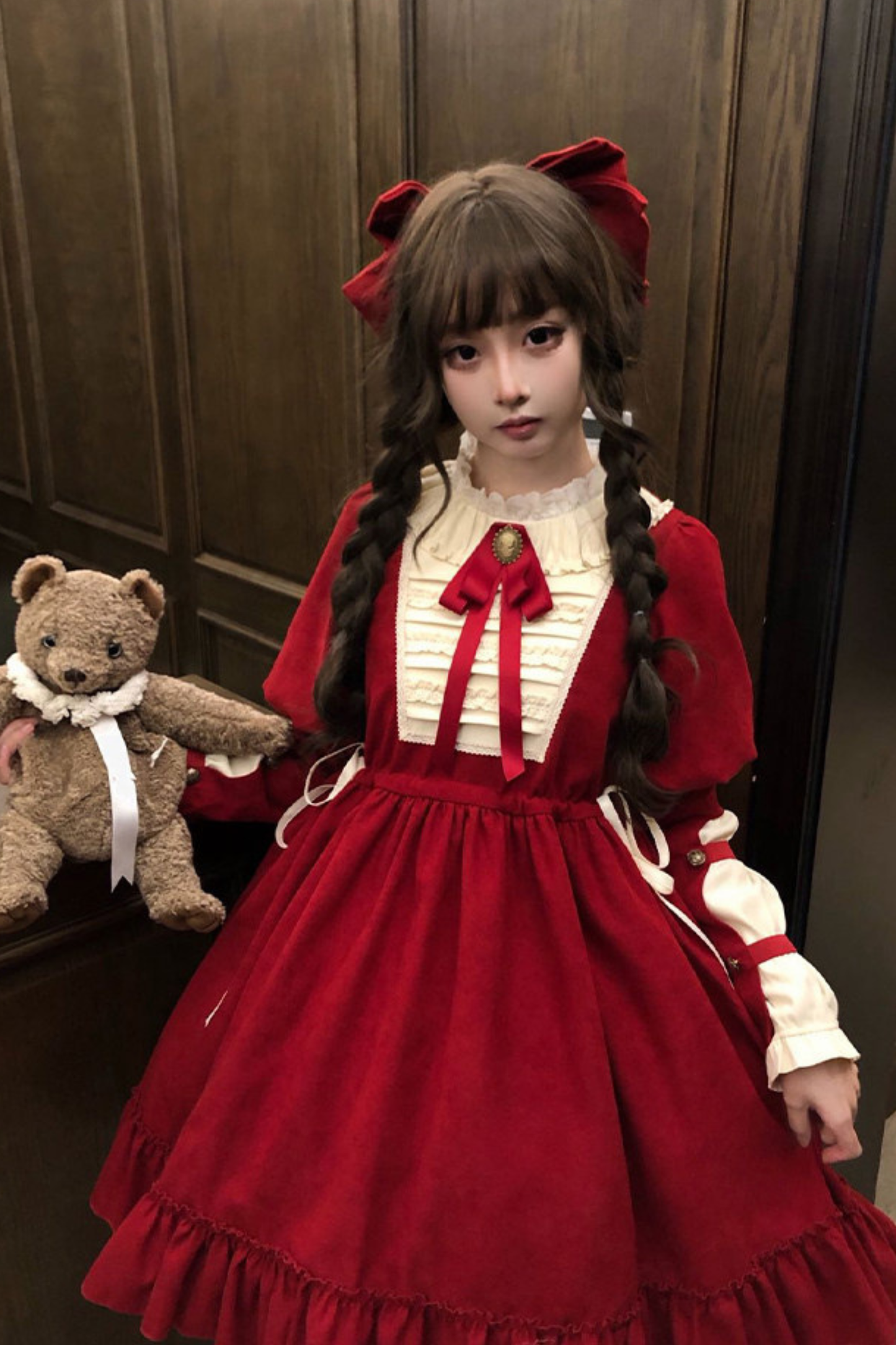 レースラッフルロリータドレス+リボン