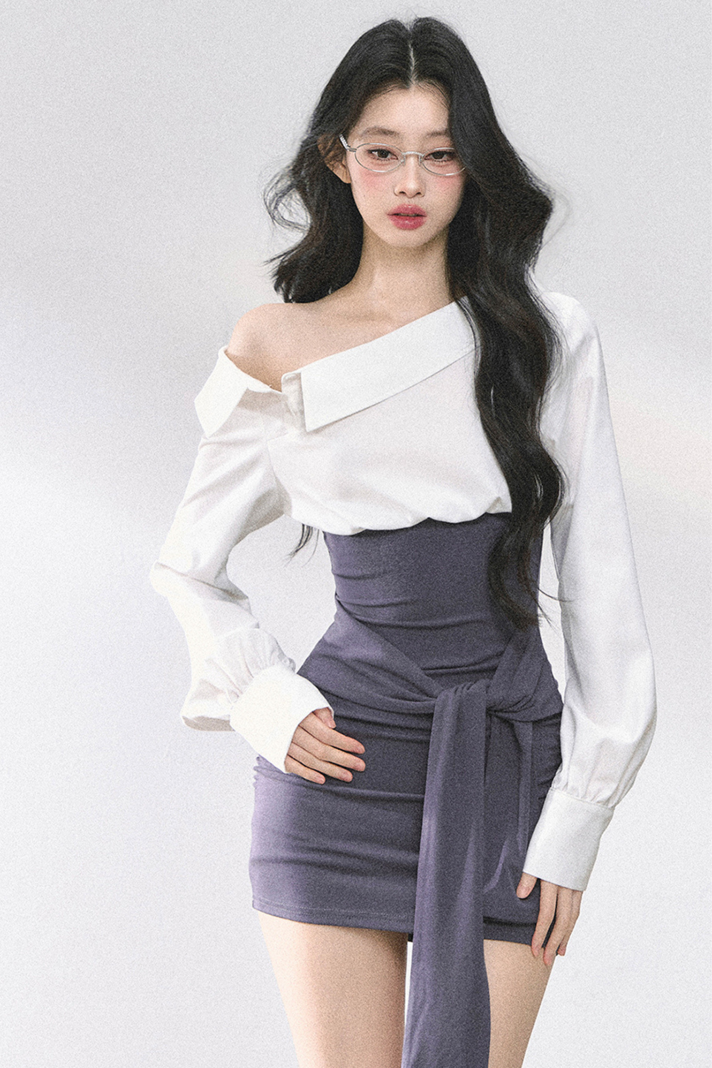 ウエストバンド付きワンショルダーシャツ