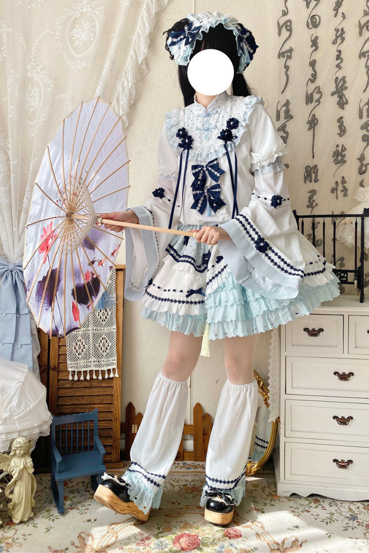 [3월 18일 예약마감] 차이나 드림 원피스 + 점퍼 스커트 + 소매 + 레그 워머 + 머리띠 + 칼라 + 클립 + 리본 + 공주 소매