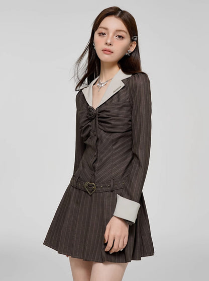 Low Waist Slim Striped Shirt Dress