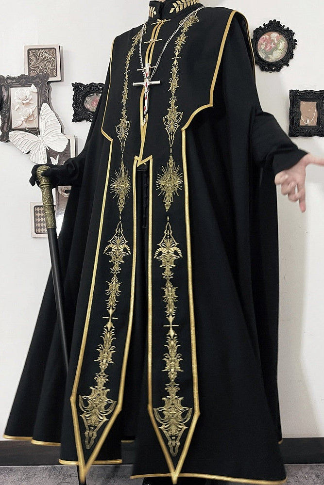 [Reservierungsschluss 13. September] Schwarz-goldener Gothic-Prinzen-Cape-Mantel mit königlicher Stickerei – 2 Stoffoptionen