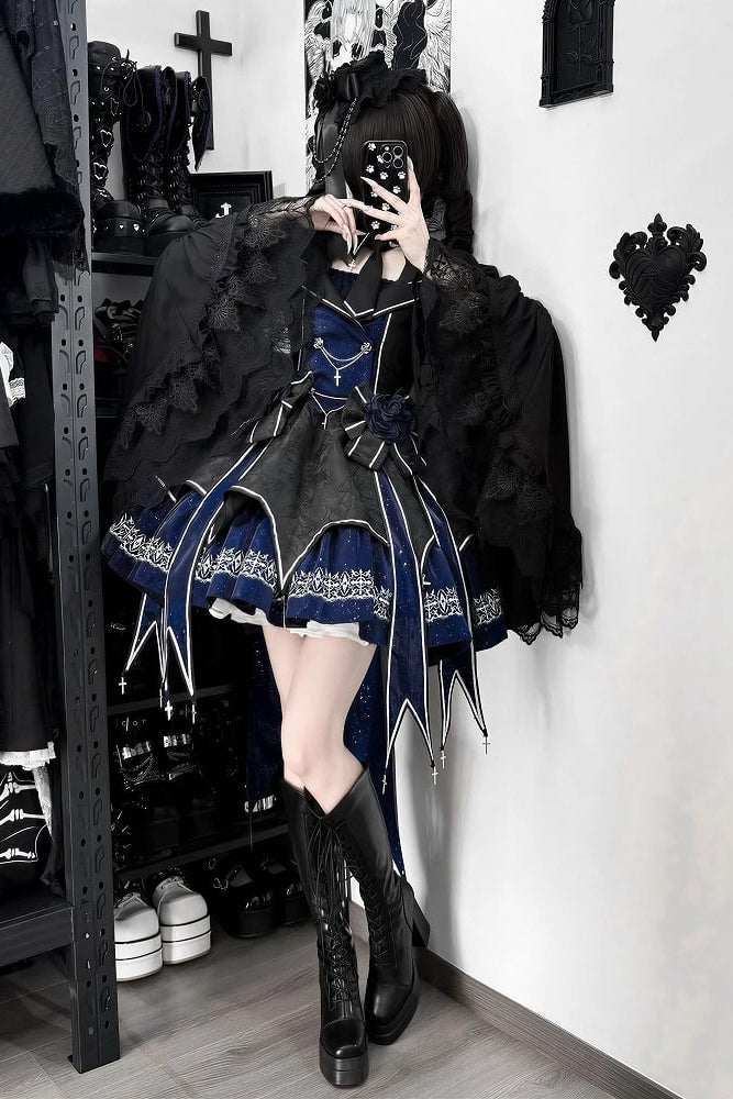 [Pre-order Deadline: April 11] Blue Red Noir Dark Gothic Lolita Jacket Dress Princess Sleeve Full Set + Matching Set