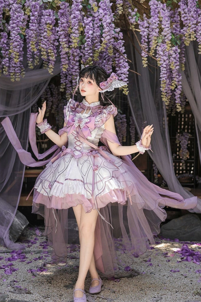 【8月18日予約締切】蝴蝶フェアリーチャイナロリータエンブロイダリーリボンレイヤードドレスコンプリートセット
